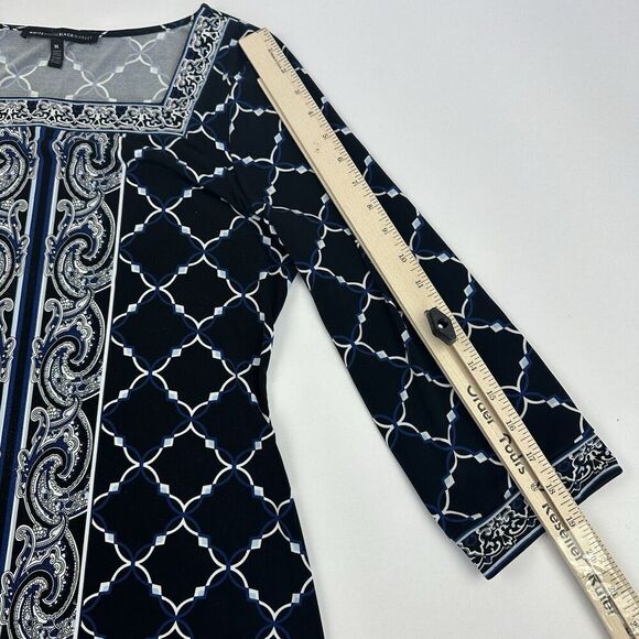 White House Black Market Shift Dress Paisley 3/4 Sleeve Stretchy Pullover Sz M - Picture 4 of 10